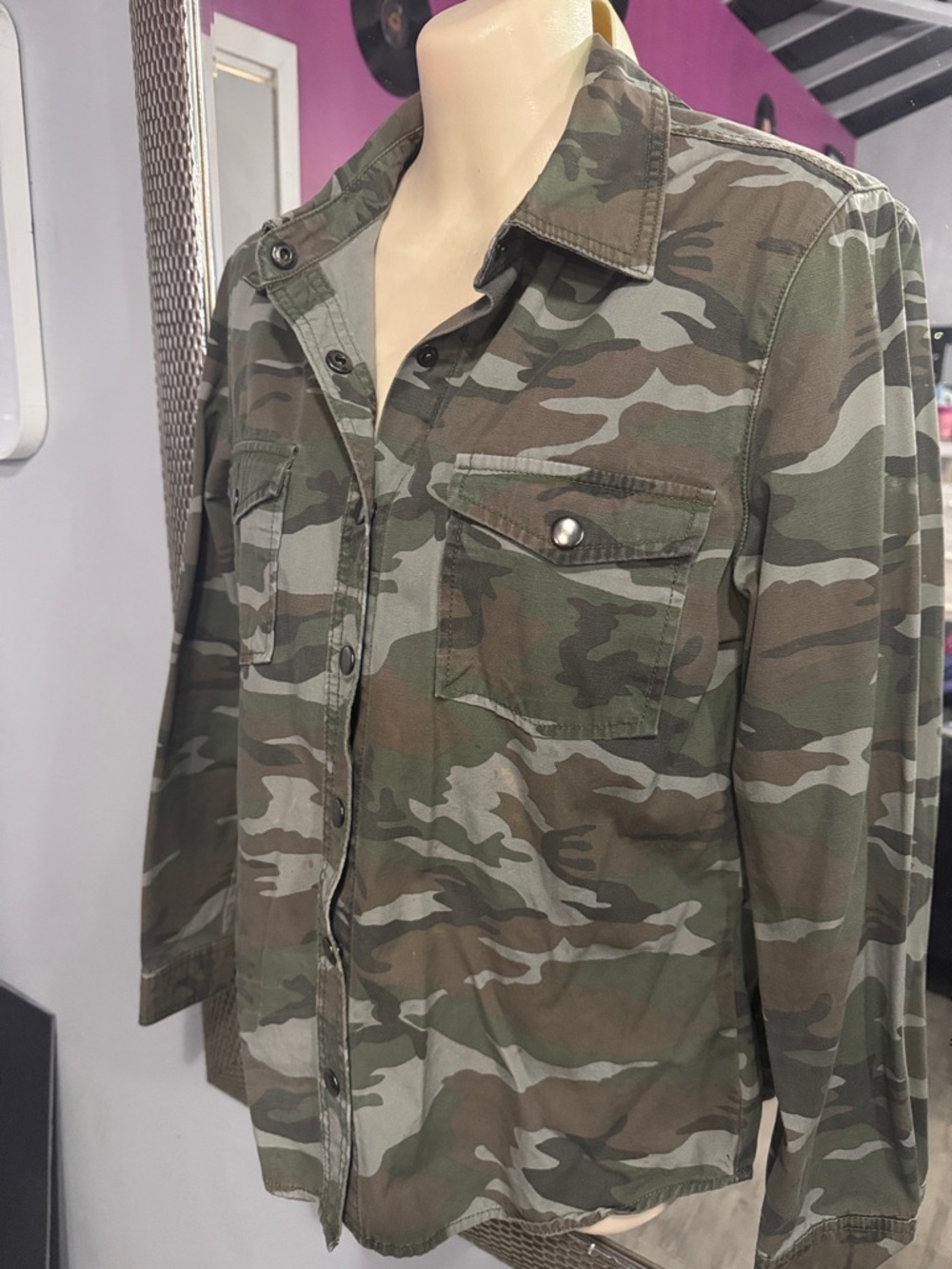 Camo Button-Up Shirt Jacket - Green/Brown